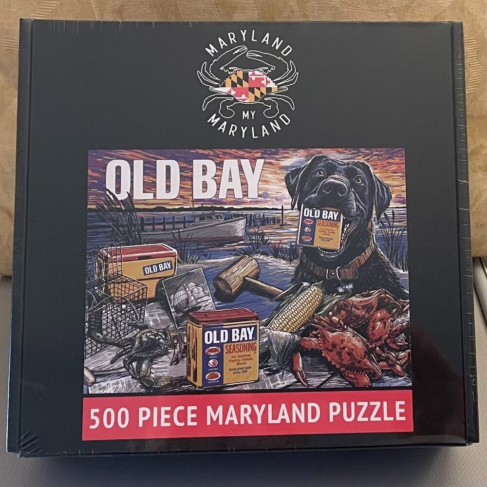 Black Lab Chesapeake Crab Old Bay Harbor Scene Maryland 500-PC Jigsaw Puzzle~NEW